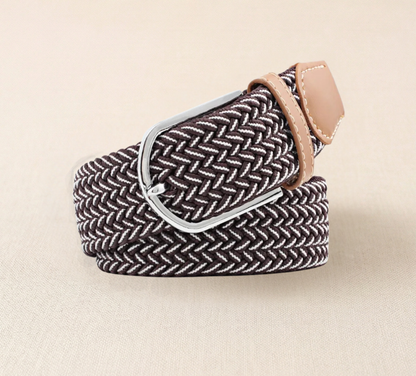 Braided Stretch Belt – Heritage (Dark Brown & White)