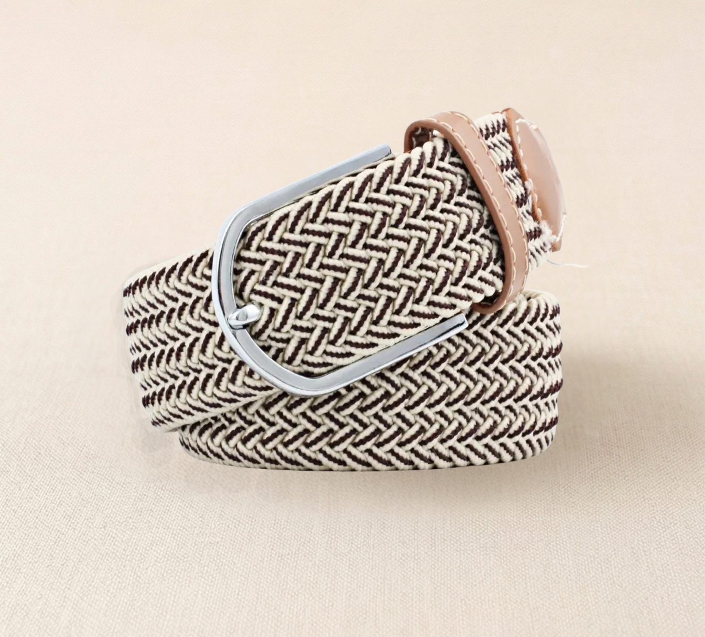 Braided Stretch Belt – Heritage (Beige & Brown)