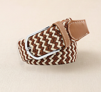 Braided Stretch Belt - Beige & Brown