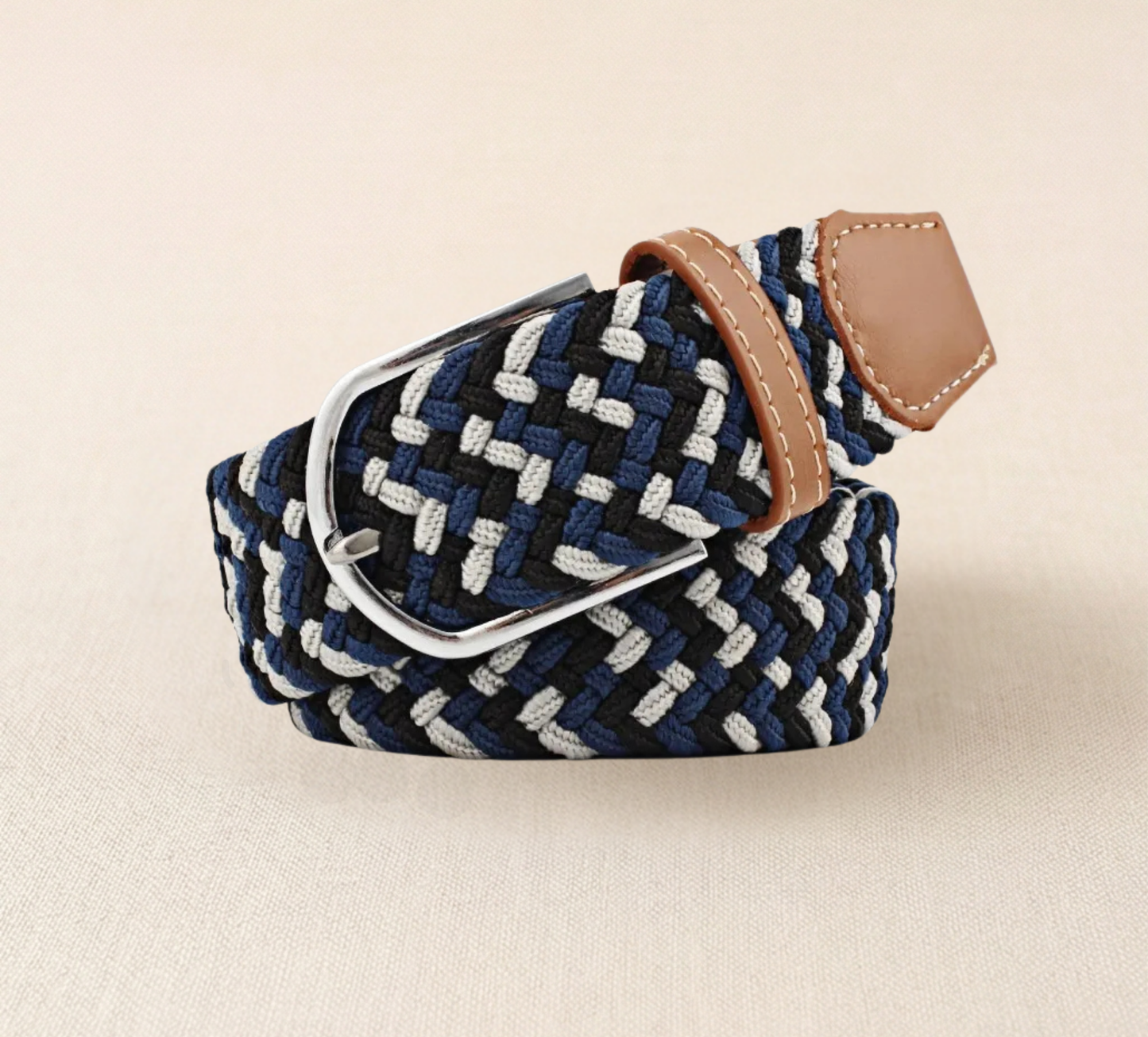 Braided Stretch Belt - Blue White Black