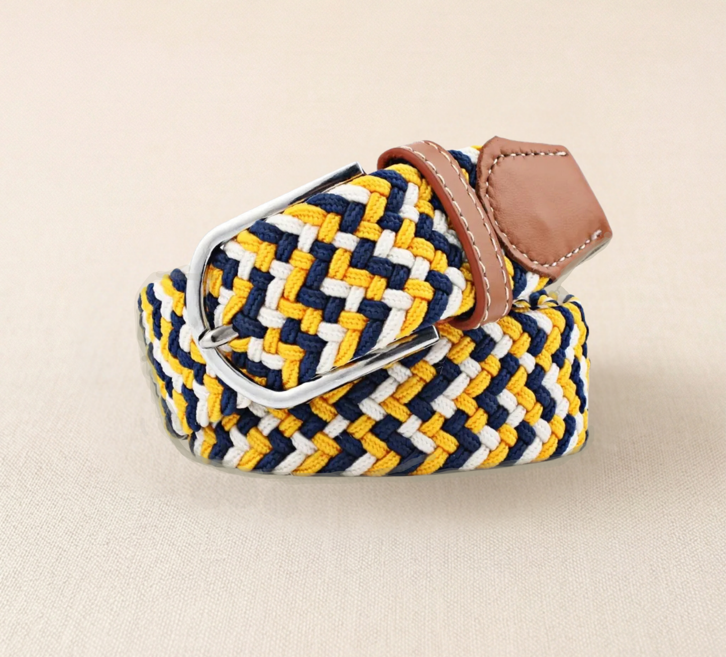 Braided Stretch Belt - Yellow Blue White