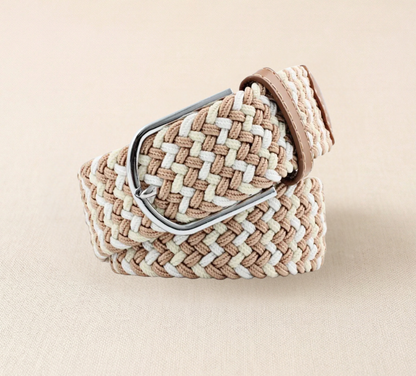 Braided Stretch Belt - Khaki Beige White
