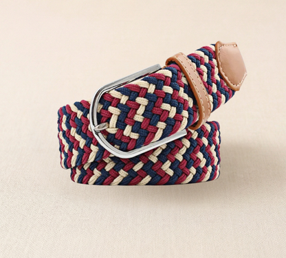 Braided Stretch Belt - Blue Red Cream