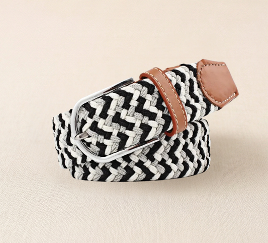 Braided Stretch Belt - Gray Black White