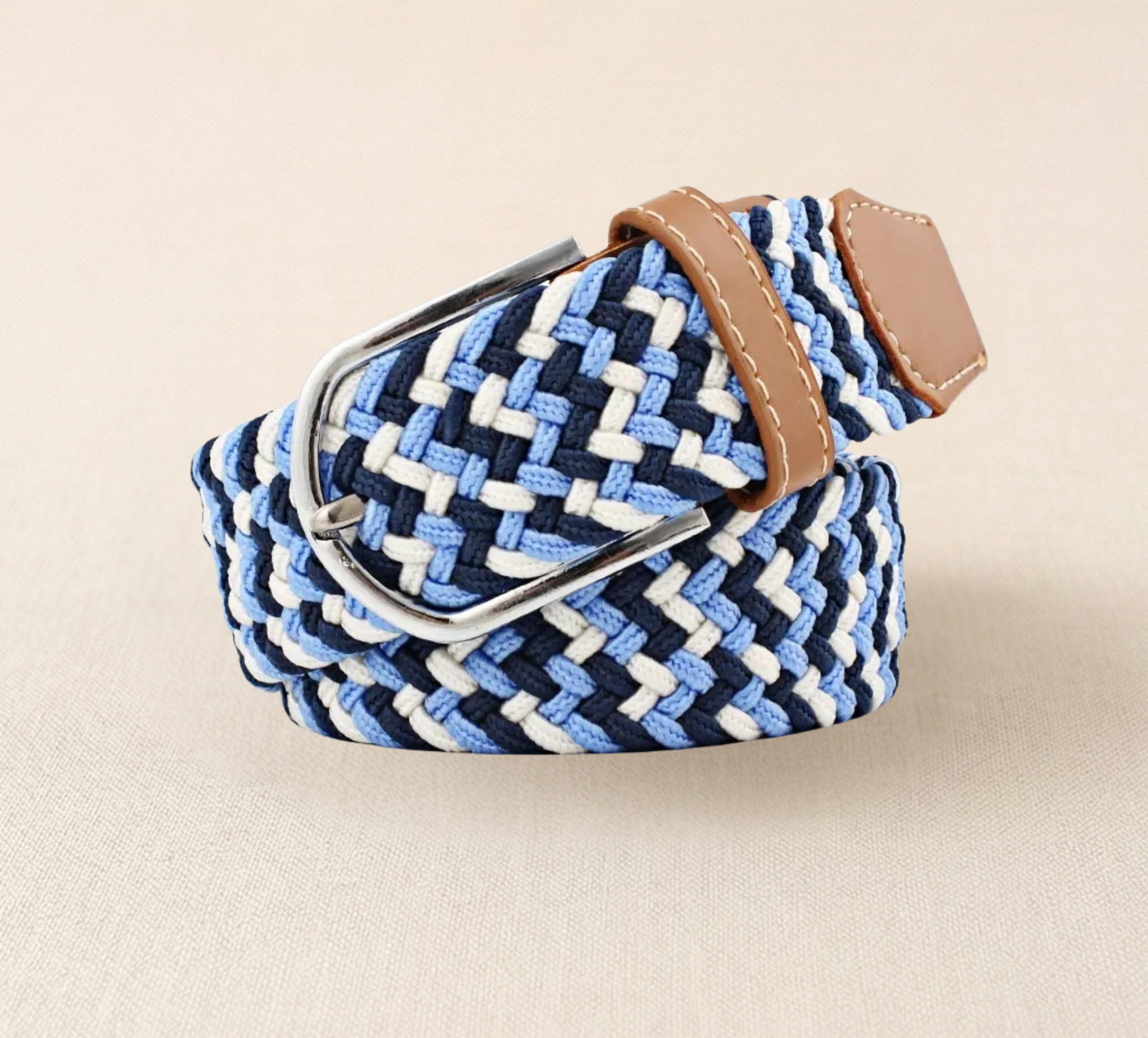 Braided Stretch Belt - Navy Blue White