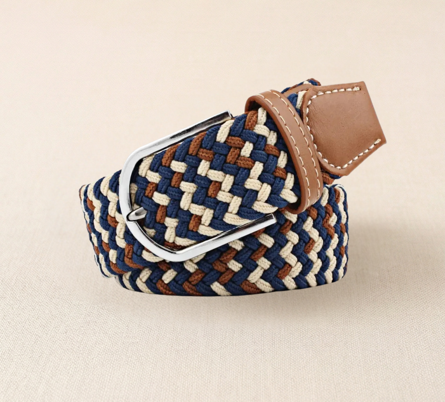 Braided Stretch Belt - Navy Beige Brown