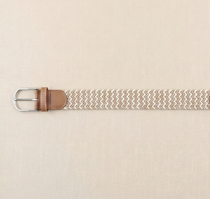 Braided Stretch Belt - Khaki Beige White