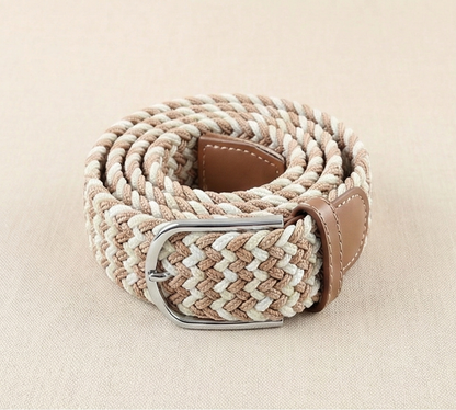 Braided Stretch Belt - Khaki Beige White