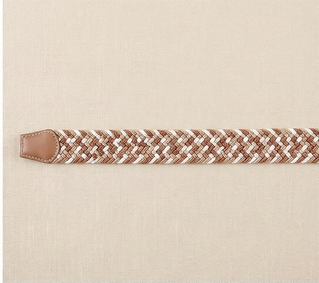 Braided Stretch Belt - Beige Coffee White