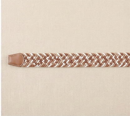 Braided Stretch Belt - Beige Coffee White
