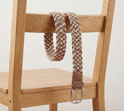Braided Stretch Belt - Beige Coffee White
