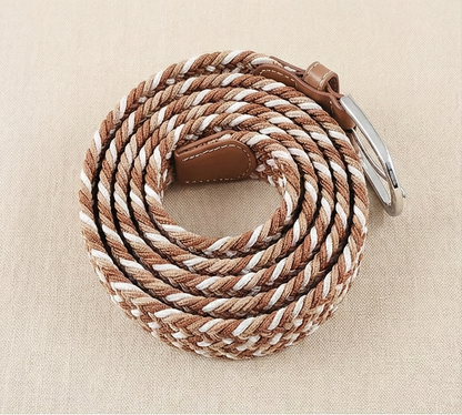 Braided Stretch Belt - Beige Coffee White