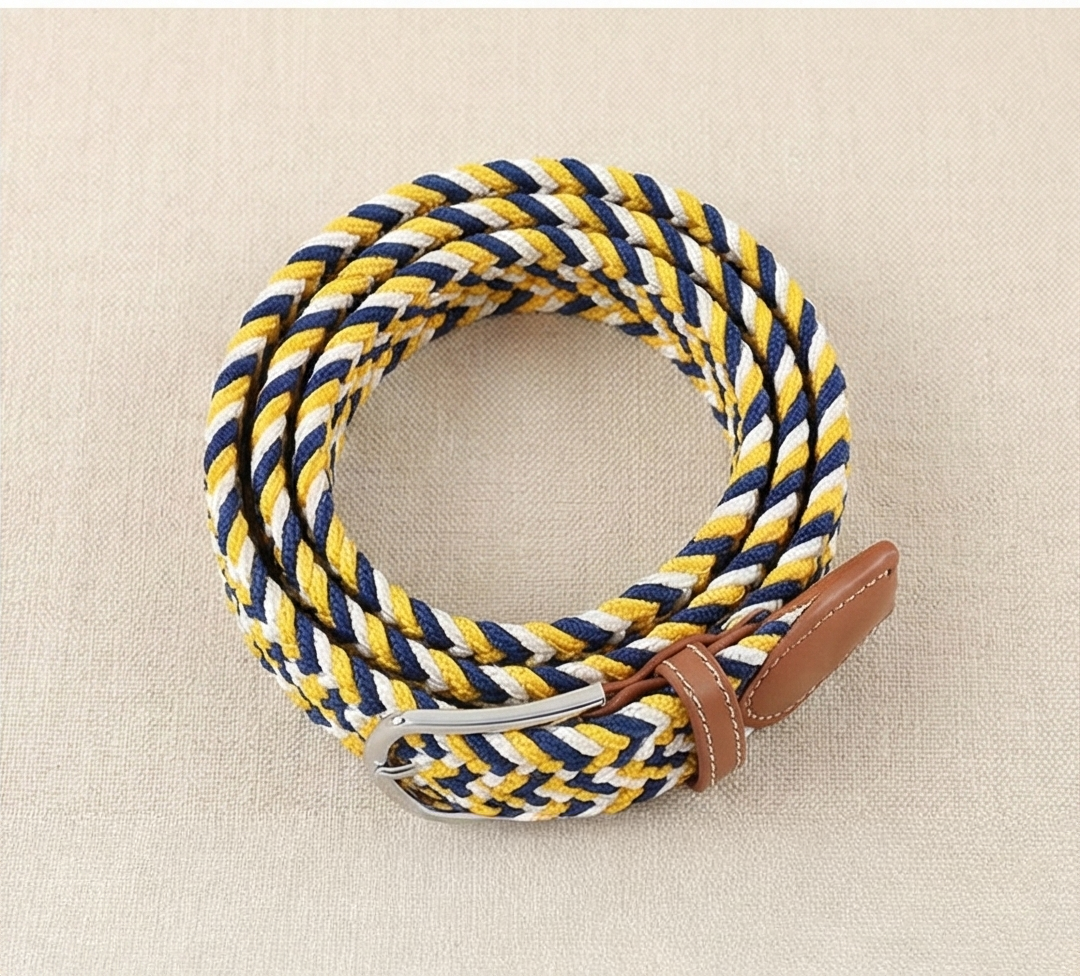 Braided Stretch Belt - Yellow Blue White
