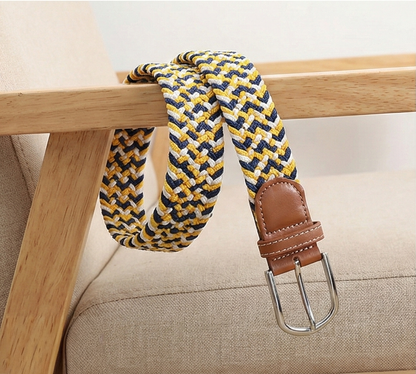 Braided Stretch Belt - Yellow Blue White
