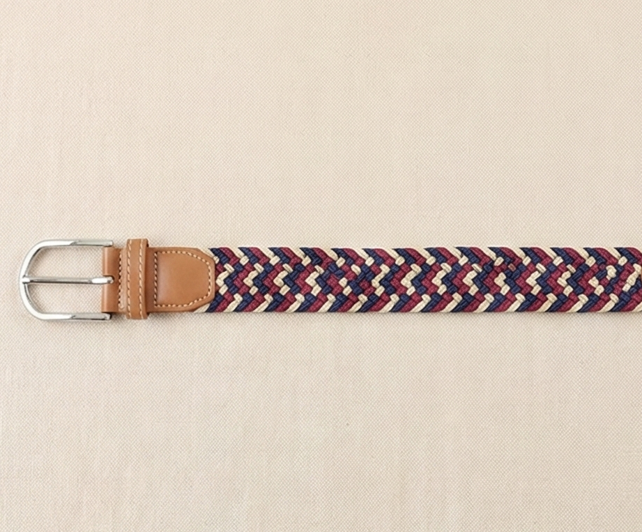 Braided Stretch Belt - Blue Red Cream