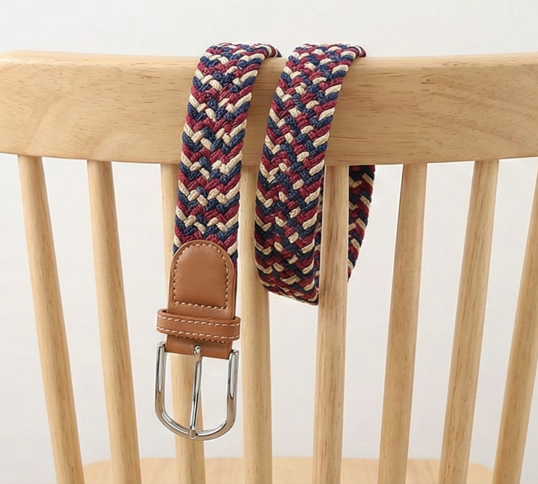 Braided Stretch Belt - Blue Red Cream