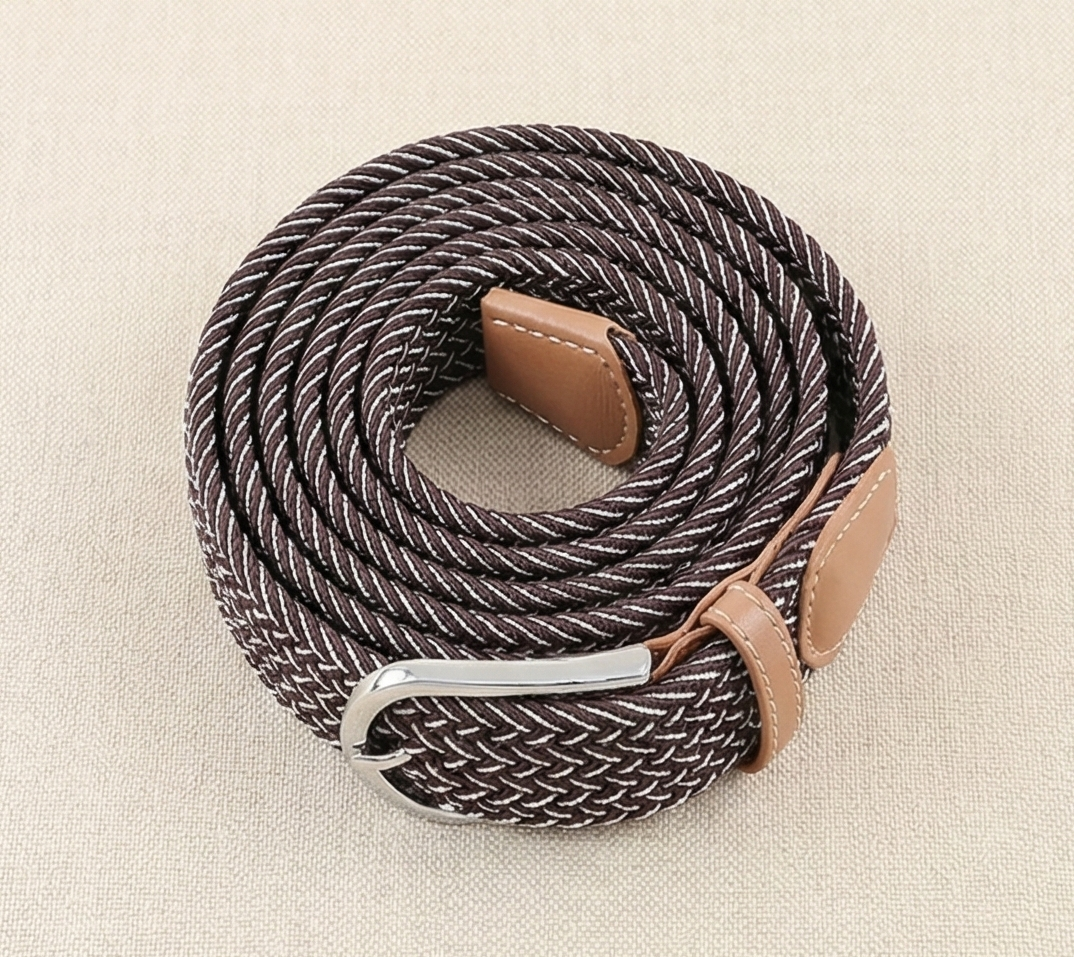 Braided Stretch Belt – Heritage (Dark Brown & White)
