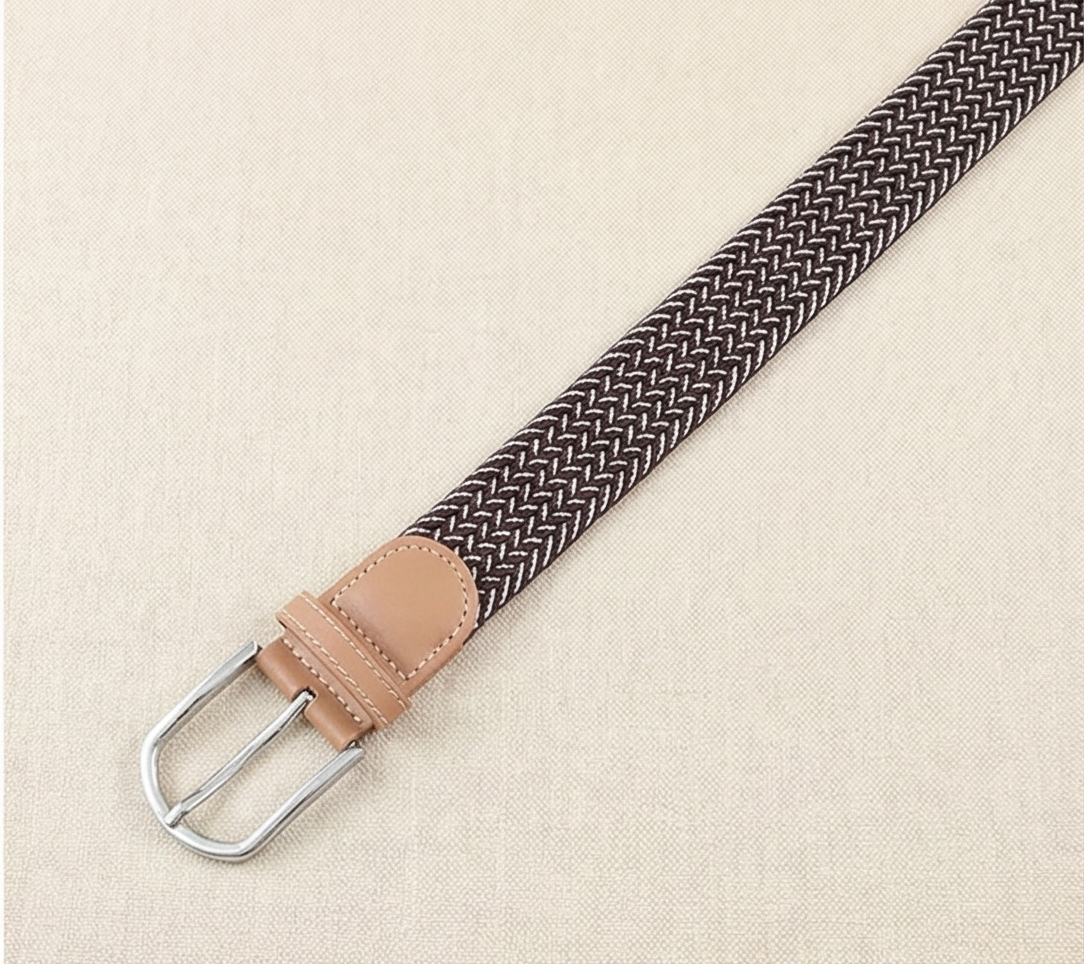 Braided Stretch Belt – Heritage (Dark Brown & White)