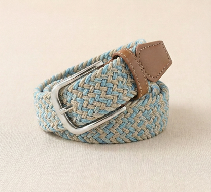 Braided Stretch Belt - Beige & Light Blue