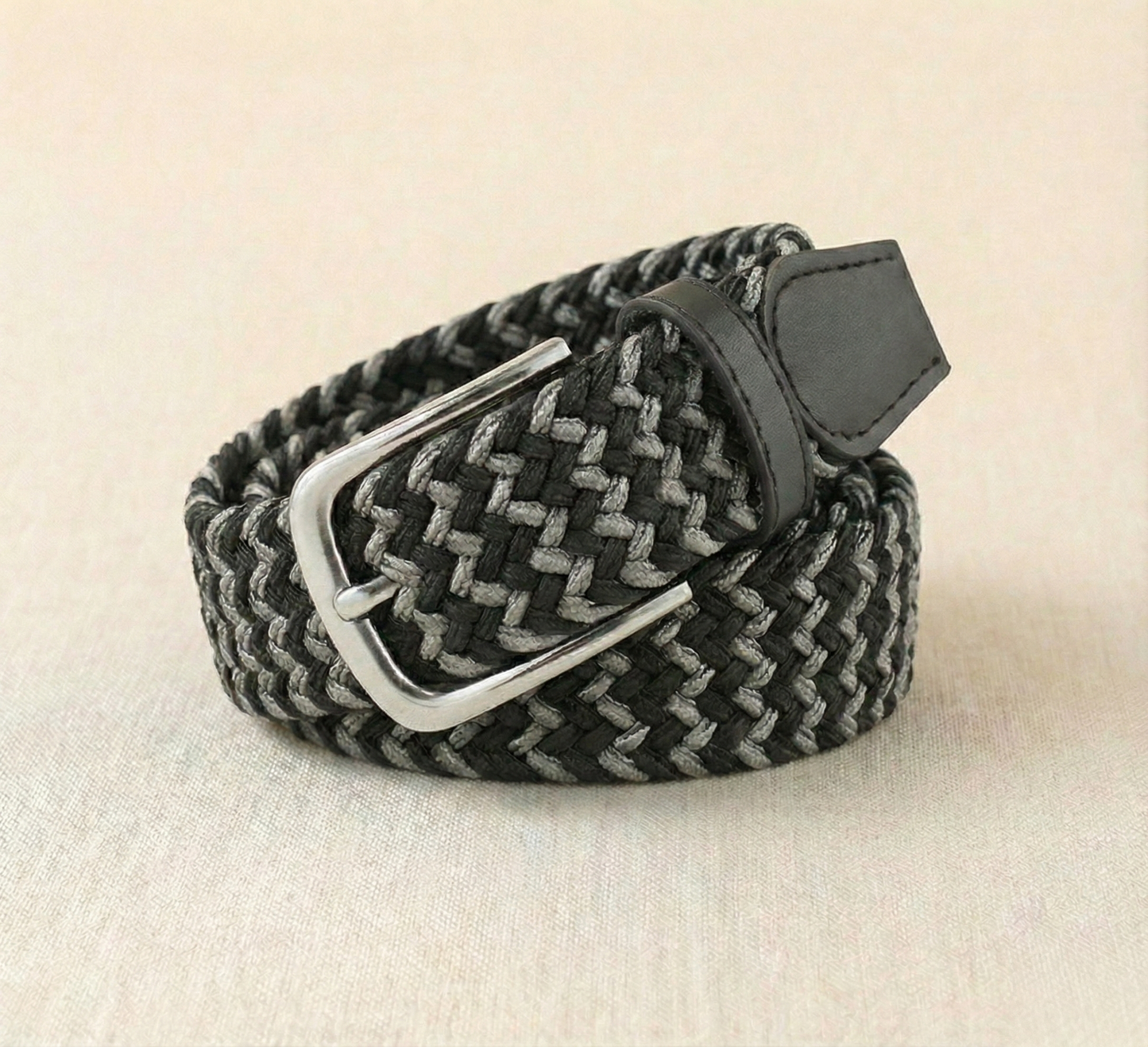 Braided Stretch Belt - Black & Dark Grey