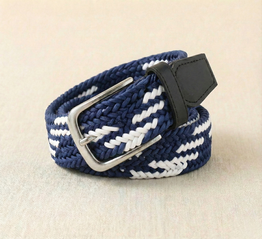 Braided Stretch Belt - Oxford Navy & White