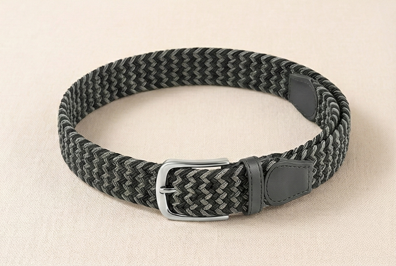 Braided Stretch Belt - Grey &  Onyx Black