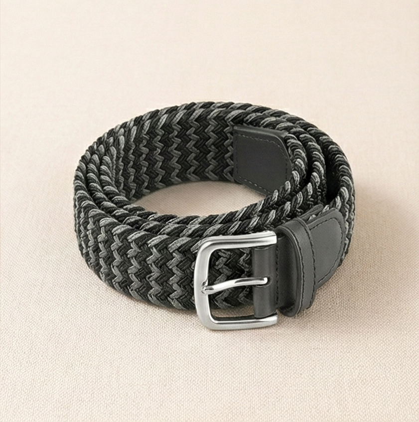 Braided Stretch Belt - Grey &  Onyx Black