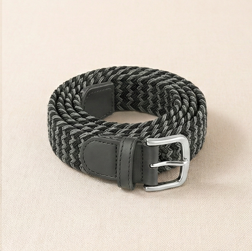 Braided Stretch Belt - Grey &  Onyx Black