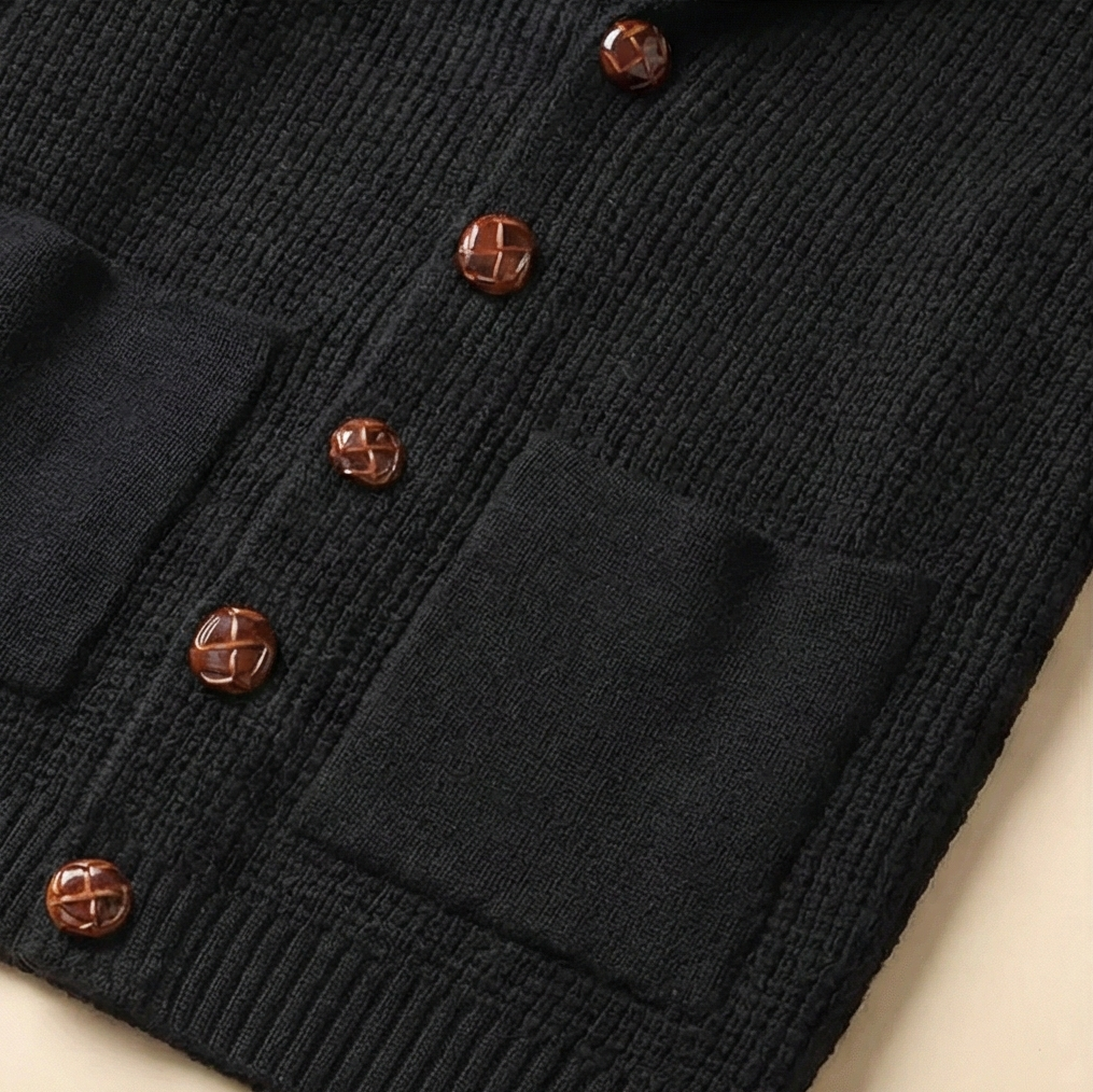 Heritage Buttoned Cardigan – Midnight Black