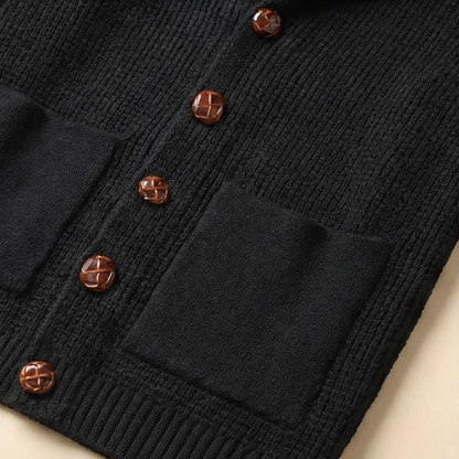 Heritage Buttoned Cardigan – Midnight Black