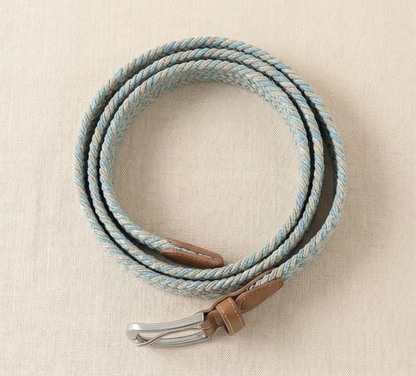 Braided Stretch Belt - Beige & Light Blue